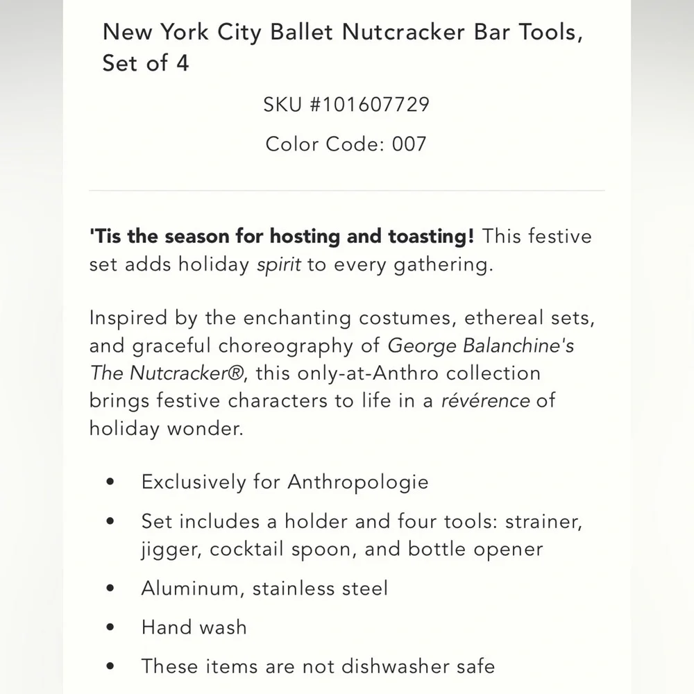 New‎ York City Ballet Nutcracker x Anthropologie Elegant Gold and Silver Bar Set